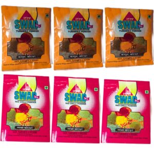 KHADI ITPP SWAD 100% Pure Haldi Powder (50Gm pack Of 6)+Red Chilli Powder (50Gm Pack of 6) =(T.Pack Of 12)